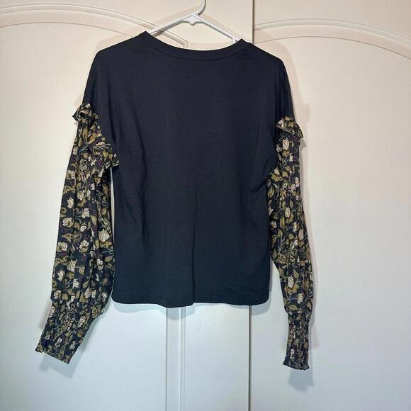 Anthropologie Let Me Be Sydney Puff-Sleeved Top Ruched Cuff Ruffle Cottagecore S - Picture 3 of 5